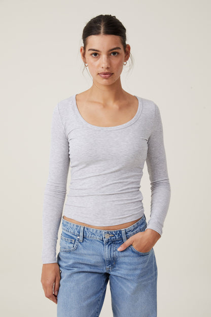 Staple Rib Scoop Neck Long Sleeve Top