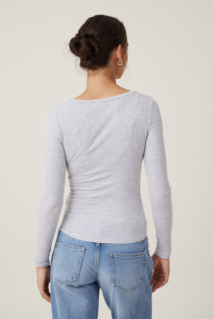 Staple Rib Scoop Neck Long Sleeve Top
