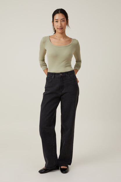 Staple Rib Scoop Neck Long Sleeve Top