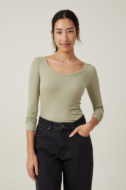 Staple Rib Scoop Neck Long Sleeve Top