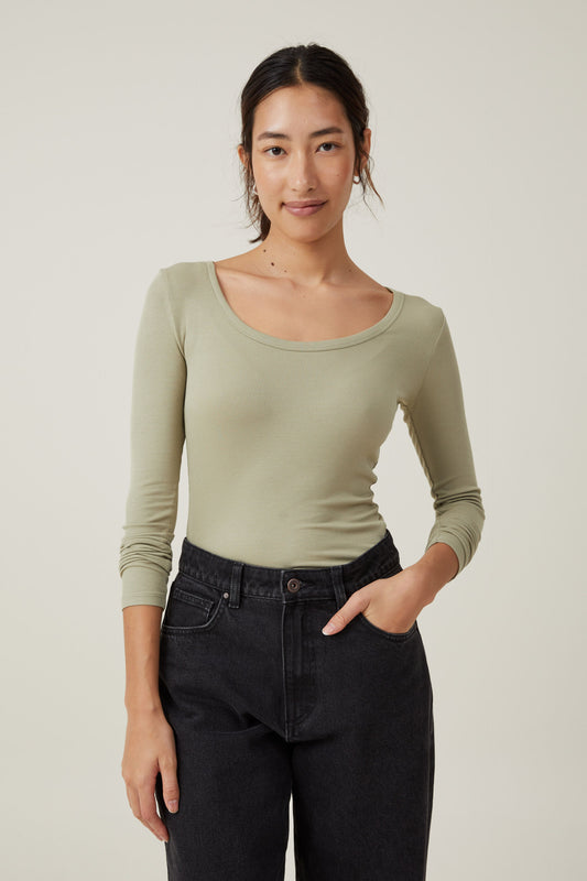 Staple Rib Scoop Neck Long Sleeve Top