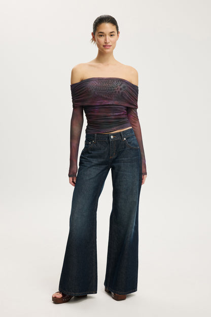 Ashley Off Shoulder Mesh Long Sleeve Top