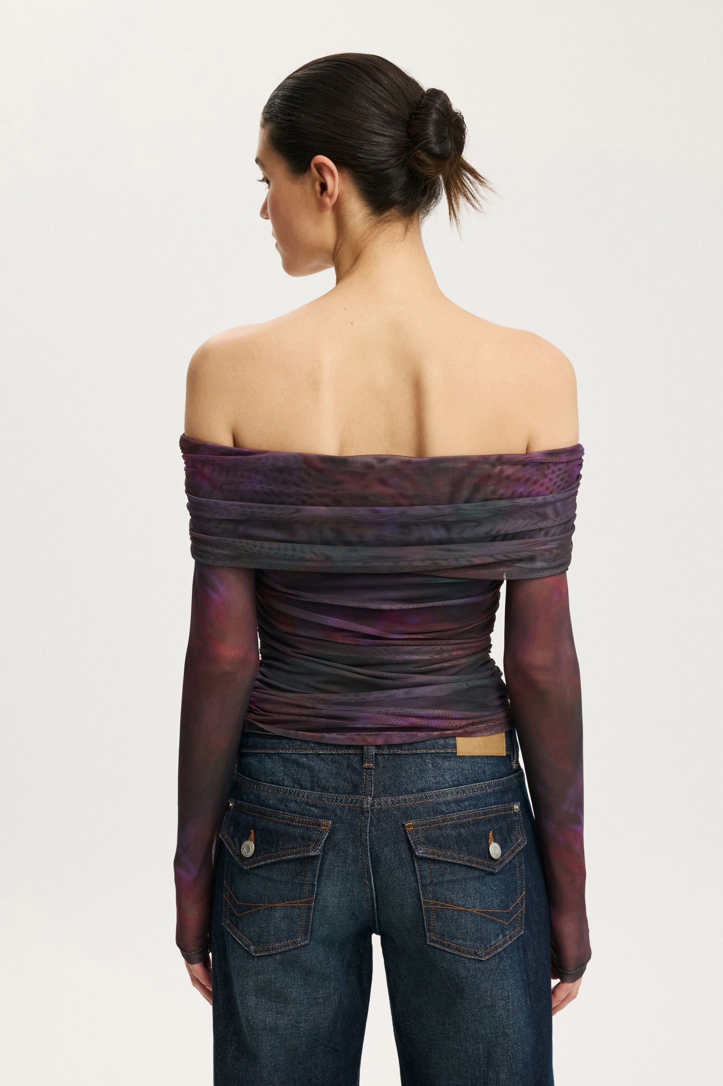 Ashley Off Shoulder Mesh Long Sleeve Top