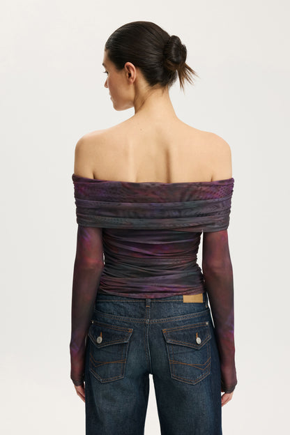 Ashley Off Shoulder Mesh Long Sleeve Top