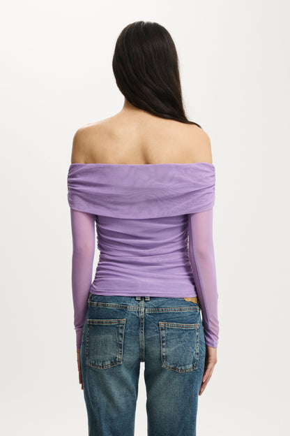 Ashley Off Shoulder Mesh Long Sleeve Top
