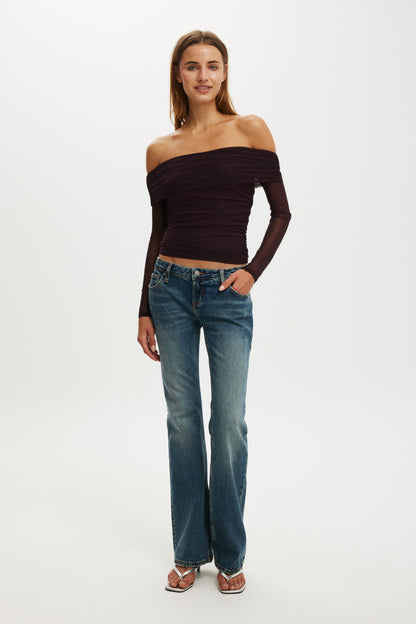 Ashley Off Shoulder Mesh Long Sleeve Top