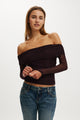 Ashley Off Shoulder Mesh Long Sleeve Top