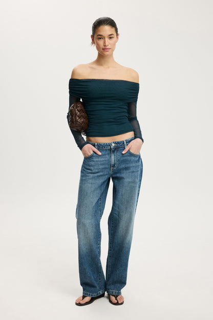 Ashley Off Shoulder Mesh Long Sleeve Top