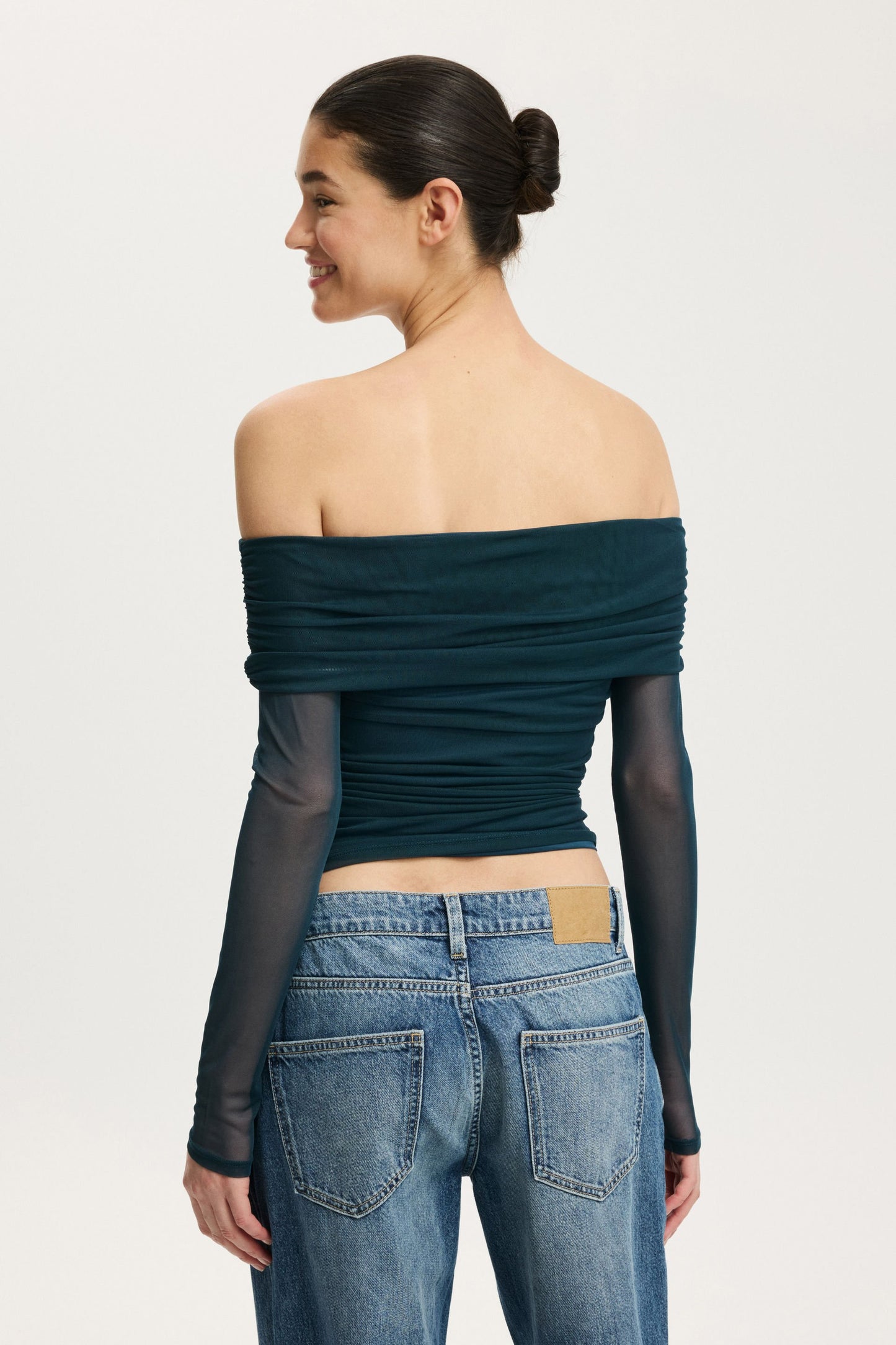 Ashley Off Shoulder Mesh Long Sleeve Top