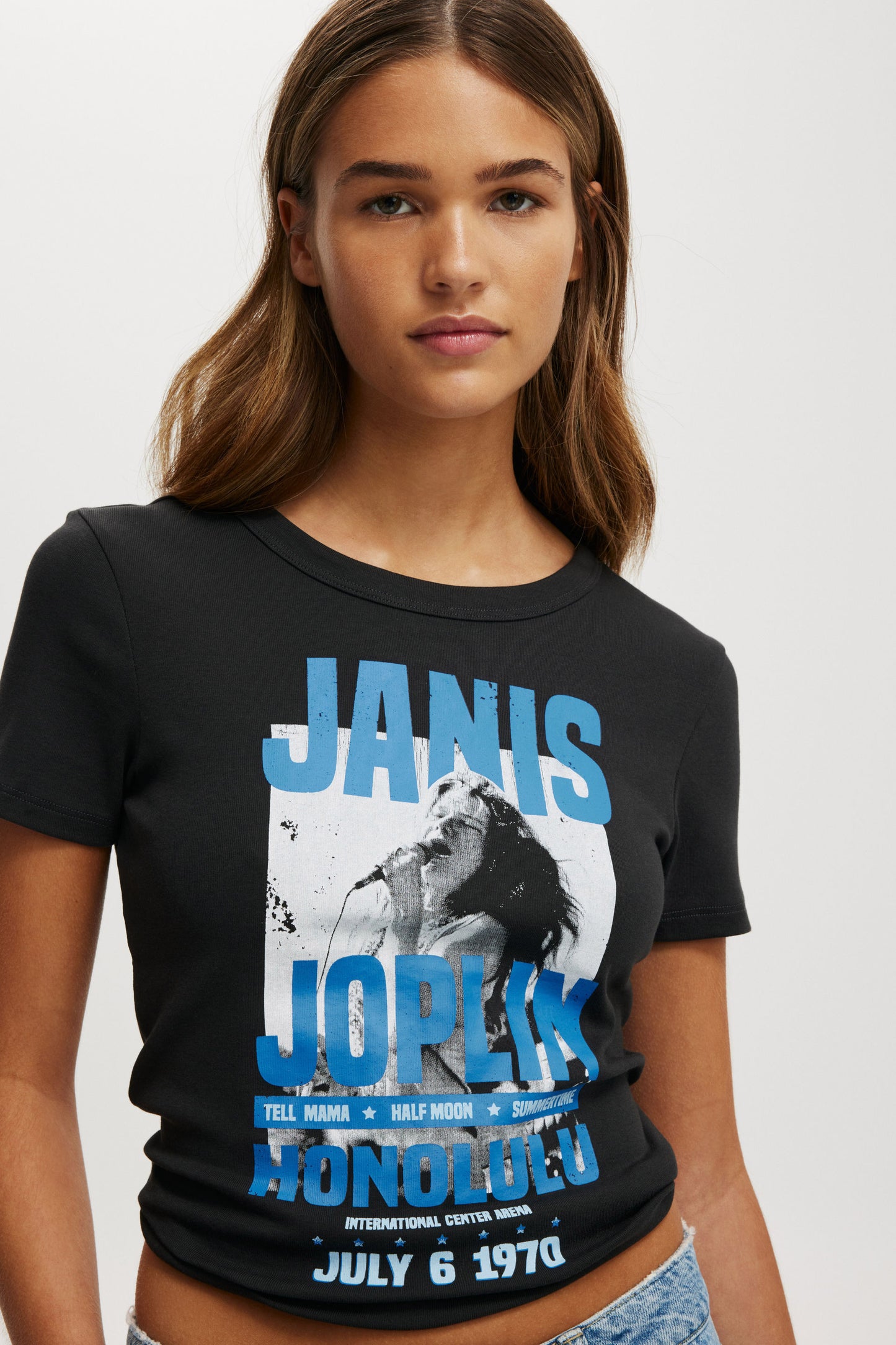 Janis Joplin Fitted Graphic Longline Music Tee