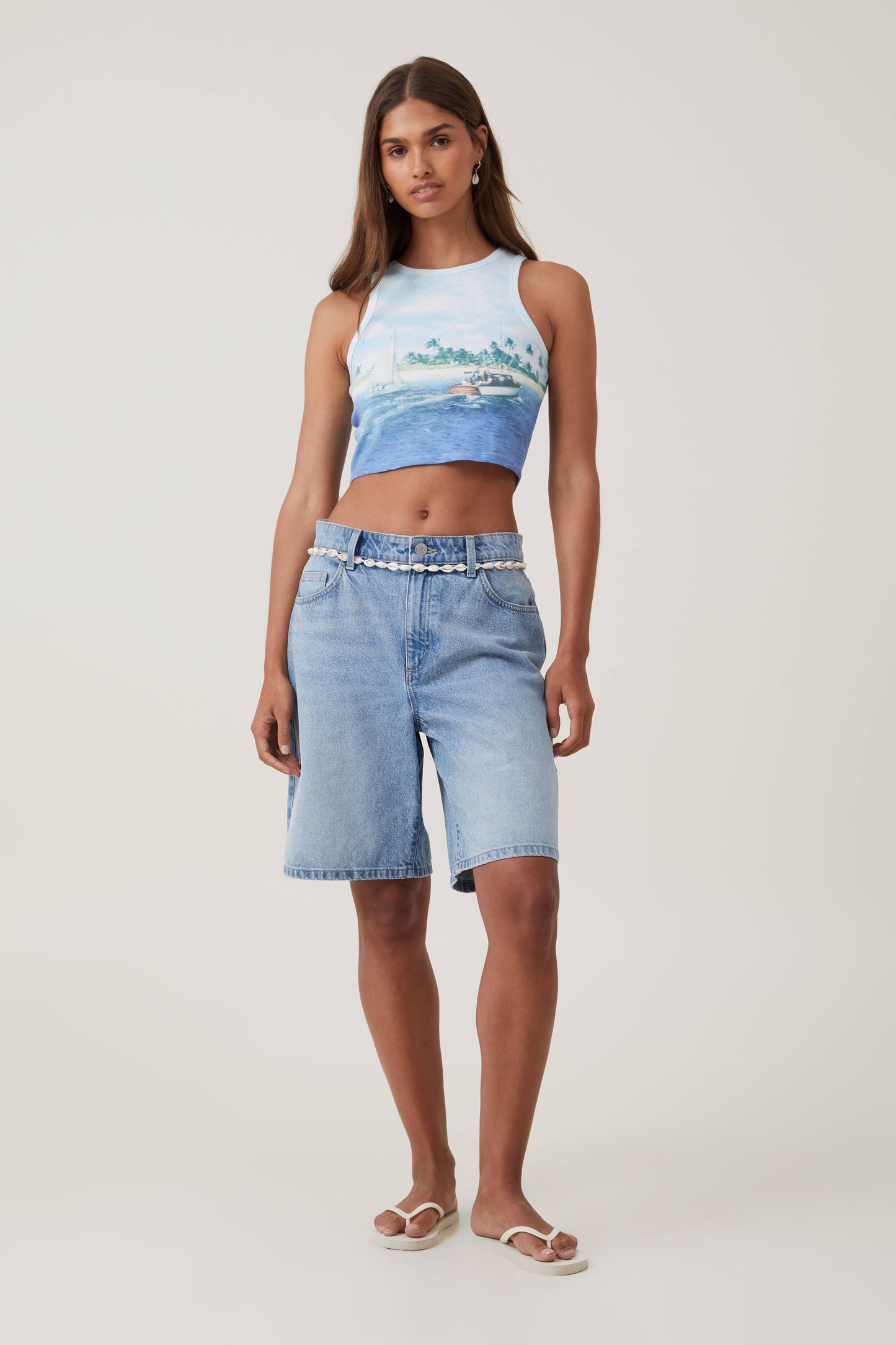 Crop Ribbed Graphic Racer Tank