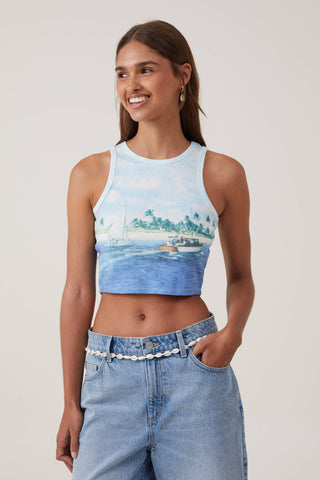 Crop Ribbed Graphic Racer Tank