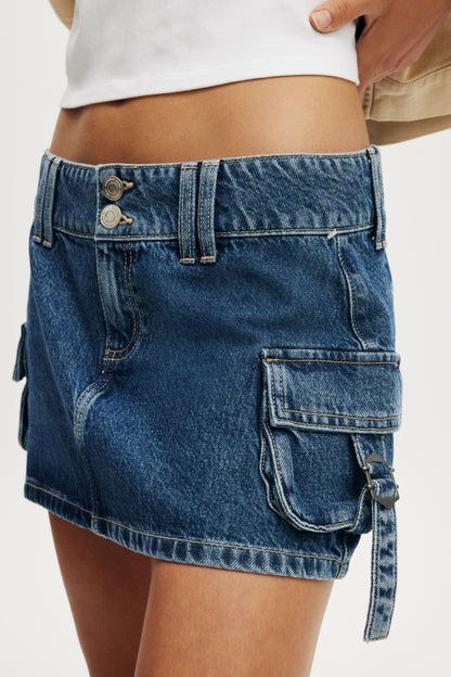 Cargo Denim Mini Skirt