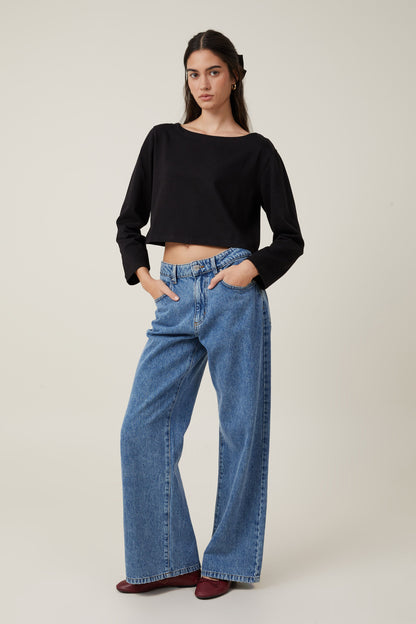 Jordyn Boat Neck Chopped Long Sleeve Top