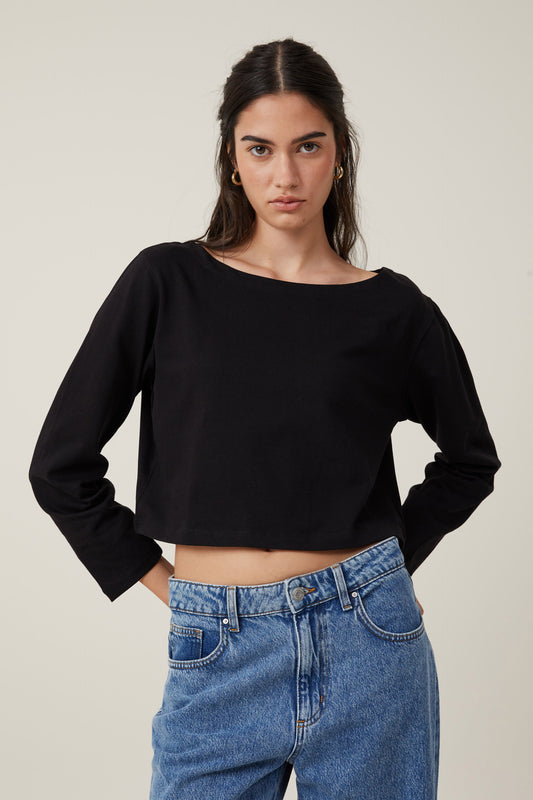Jordyn Boat Neck Chopped Long Sleeve Top