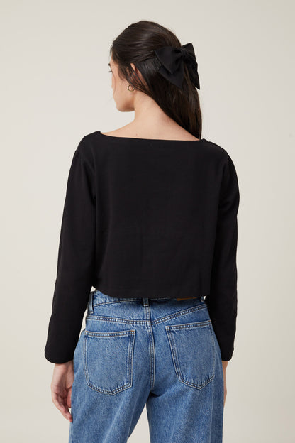 Jordyn Boat Neck Chopped Long Sleeve Top