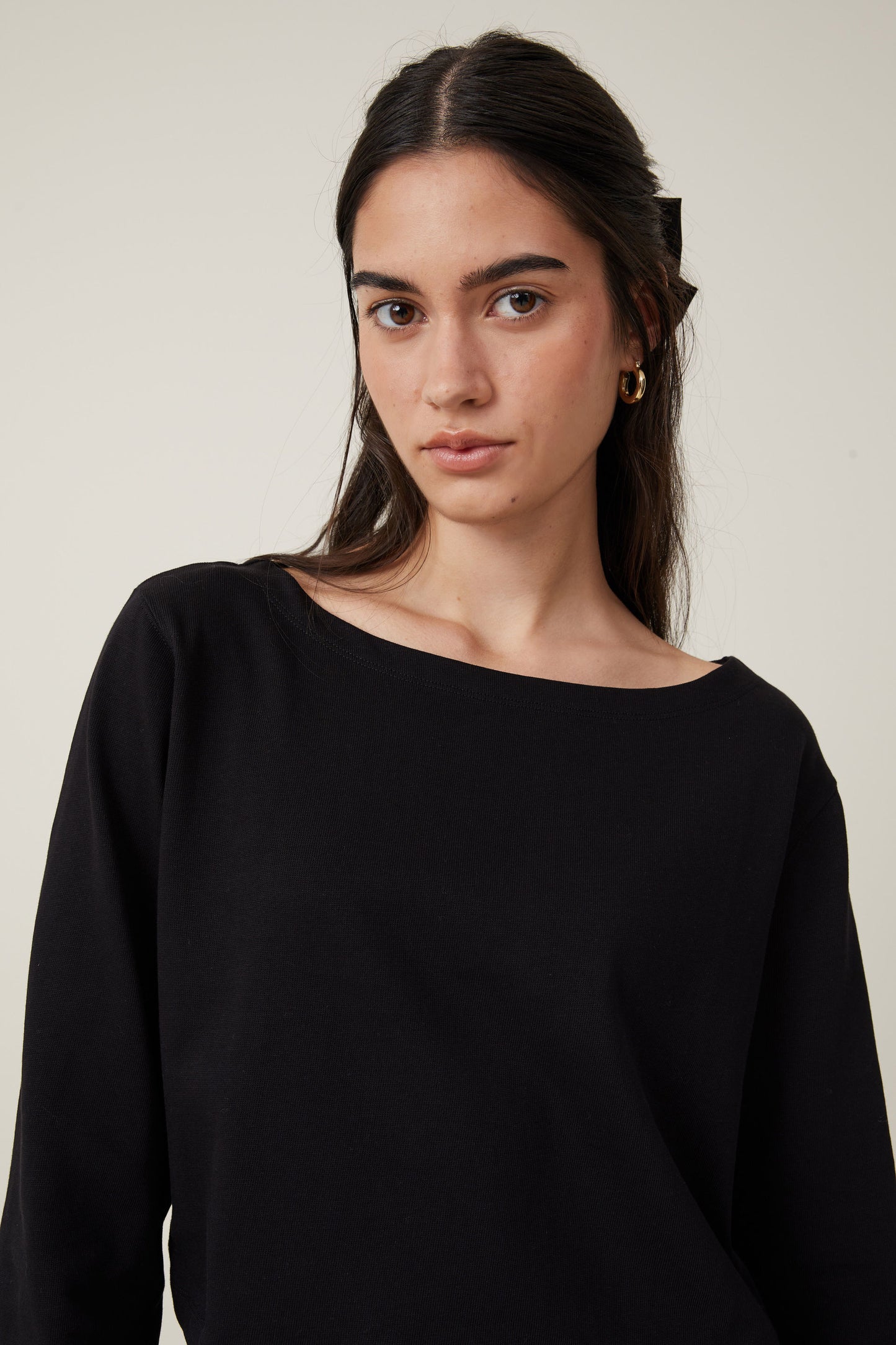 Jordyn Boat Neck Chopped Long Sleeve Top