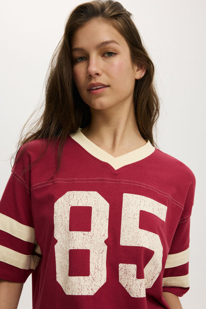 V Neck Oversized Graphic Tee