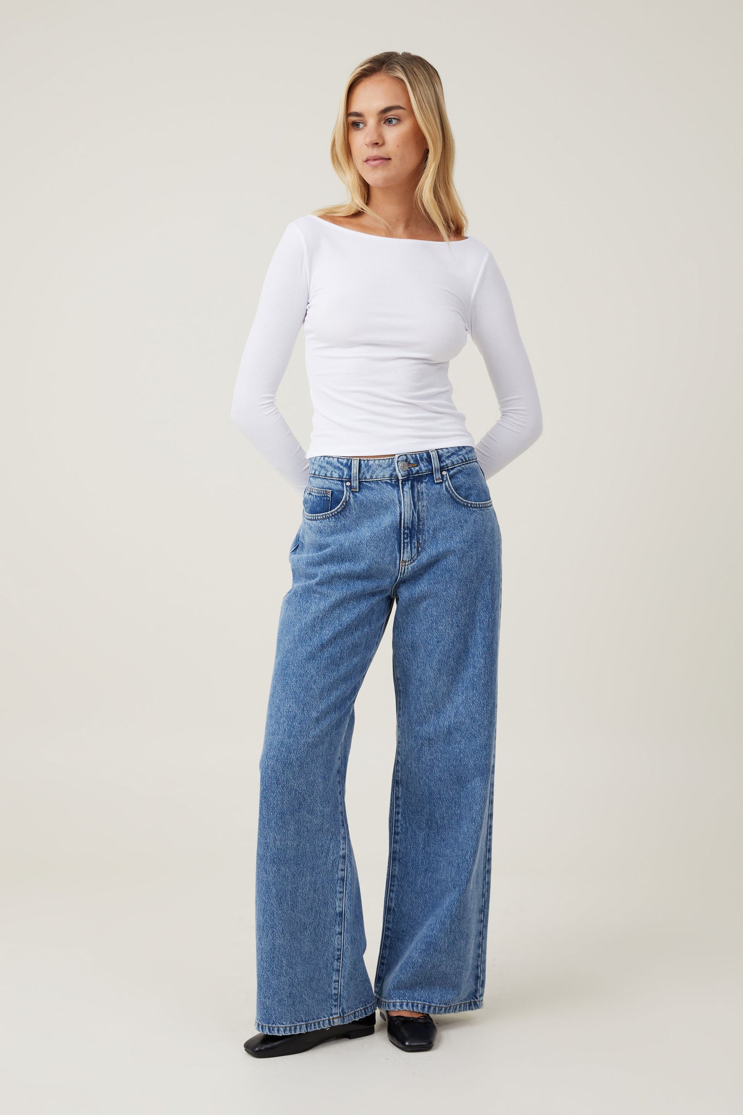 Staple Rib Boat Neck Long Sleeve Top