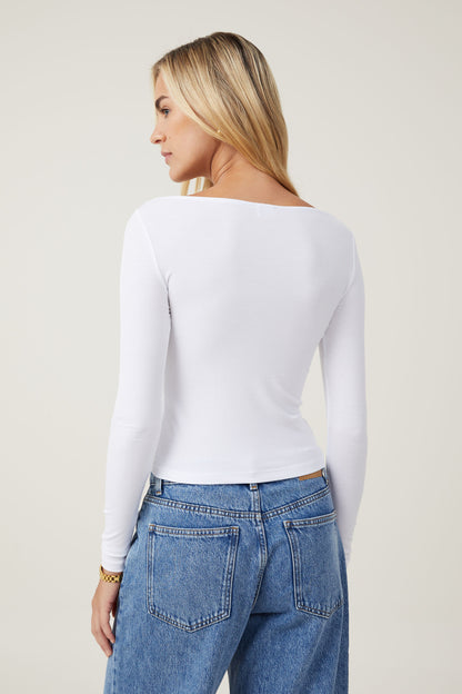 Staple Rib Boat Neck Long Sleeve Top