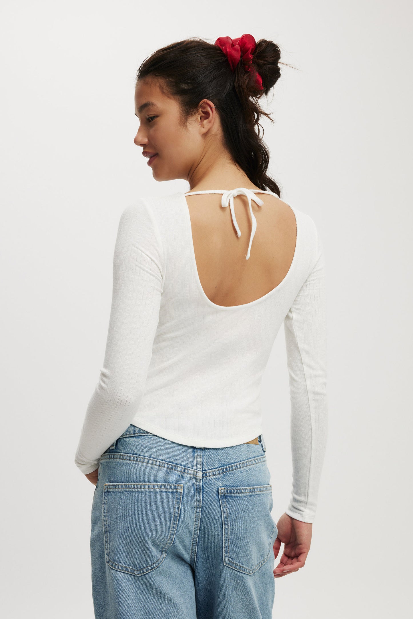 Sasha Pointelle Low Back Long Sleeve Top