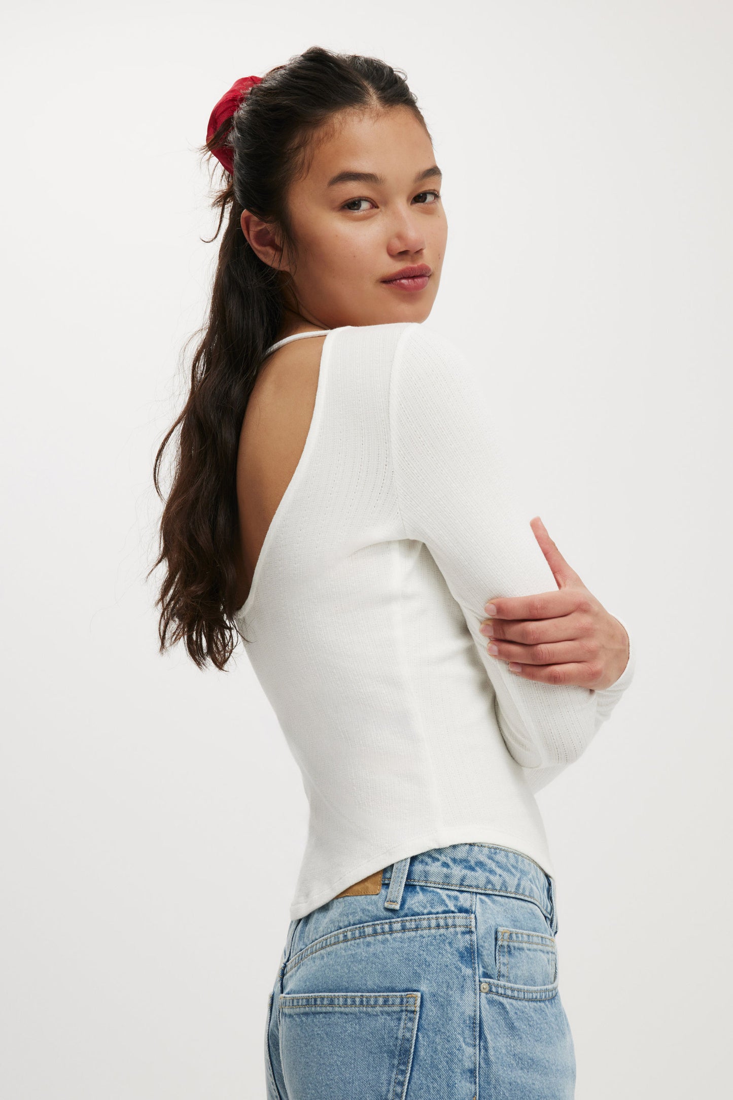 Sasha Pointelle Low Back Long Sleeve Top