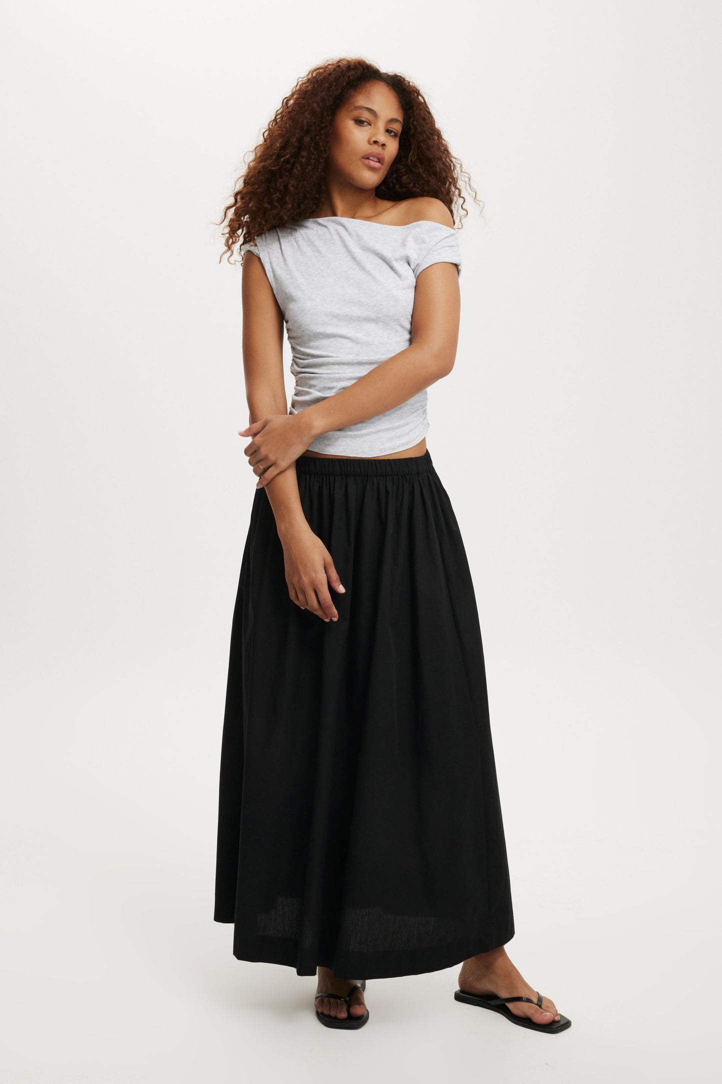 Staple Rib Rouched Short Sleeve Top