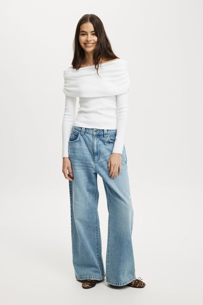 Everfine Rib Ruched Off Shoulder