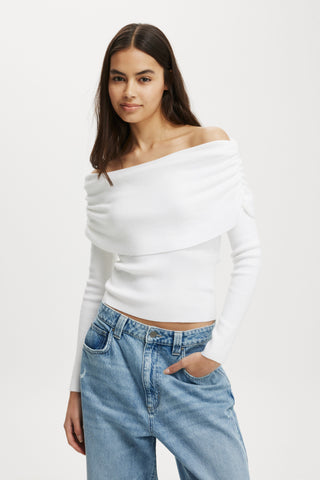 Everfine Rib Ruched Off Shoulder