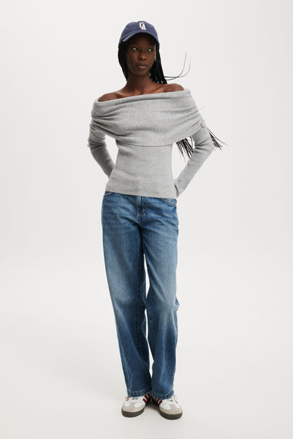 Everfine Rib Ruched Off Shoulder