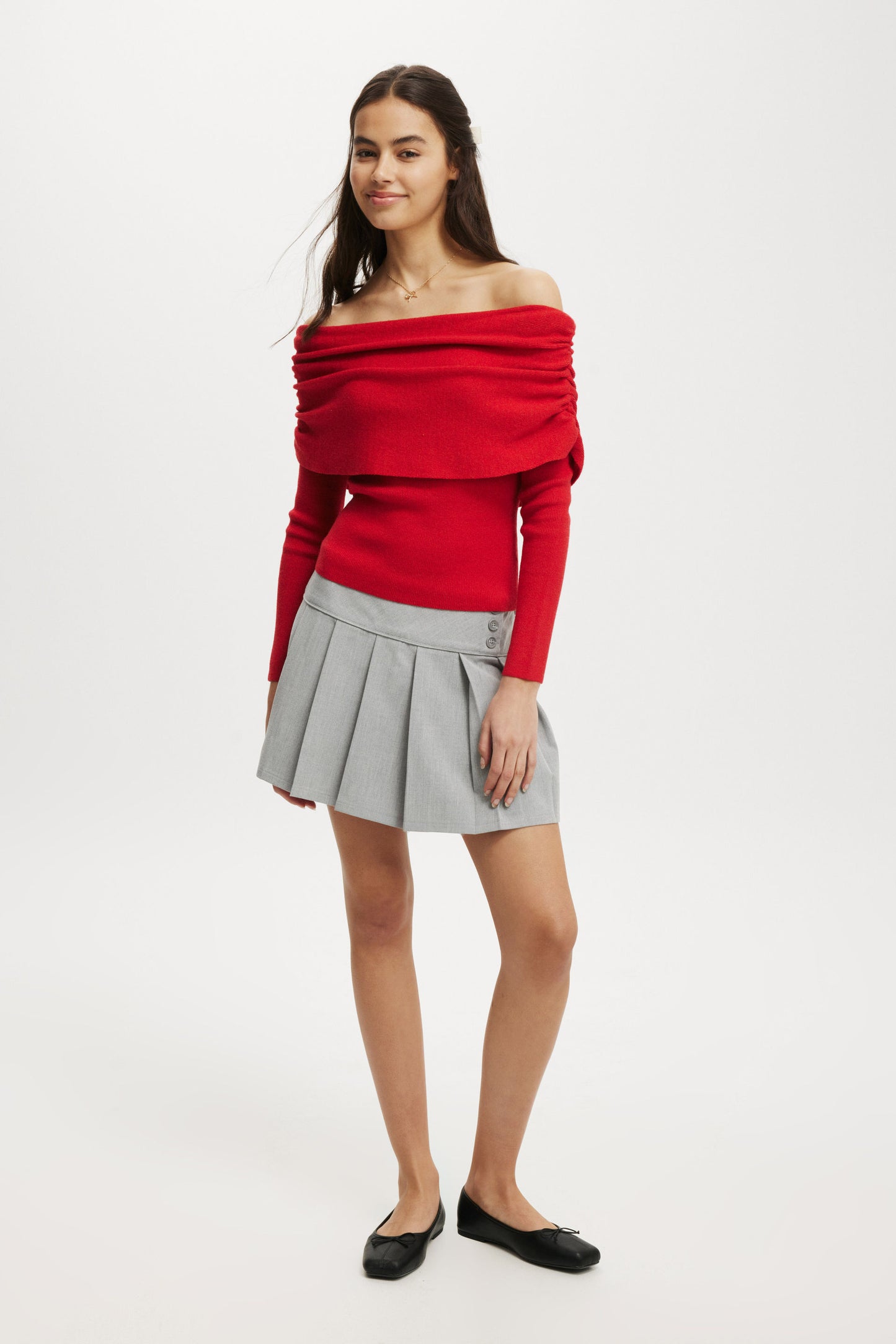 Everfine Rib Ruched Off Shoulder