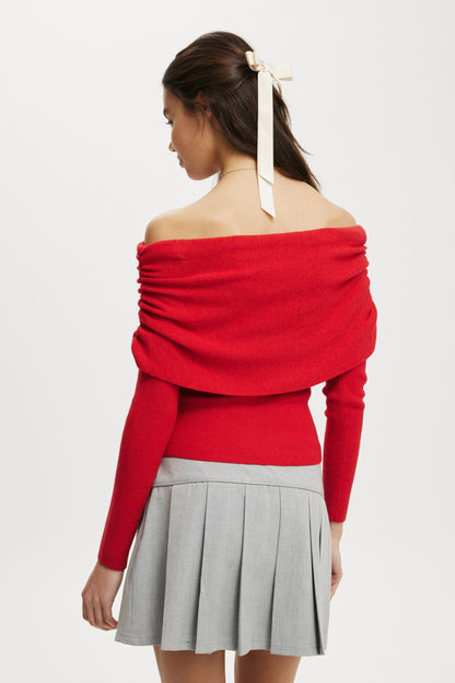 Everfine Rib Ruched Off Shoulder