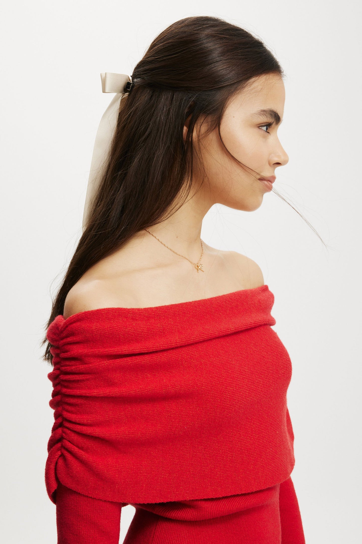 Everfine Rib Ruched Off Shoulder