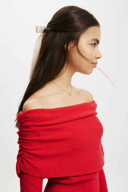 Everfine Rib Ruched Off Shoulder