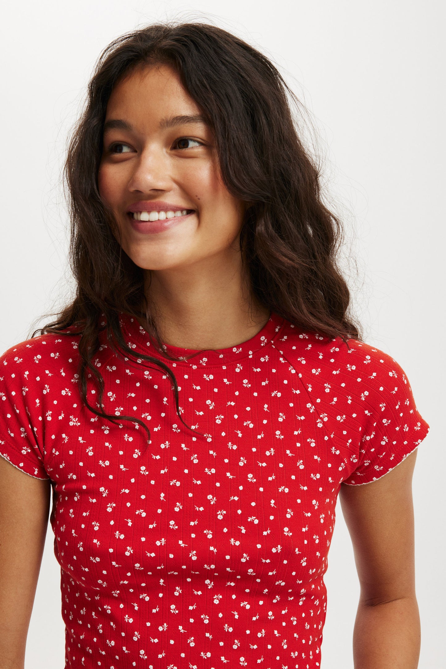 Scarlet Pointelle Raglan Tee