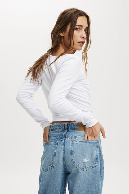 Sarah Rosette Square Neck Long Sleeve