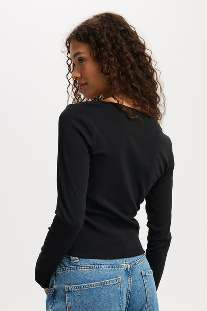 Sarah Rosette Square Neck Long Sleeve