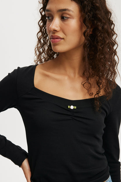 Sarah Rosette Square Neck Long Sleeve