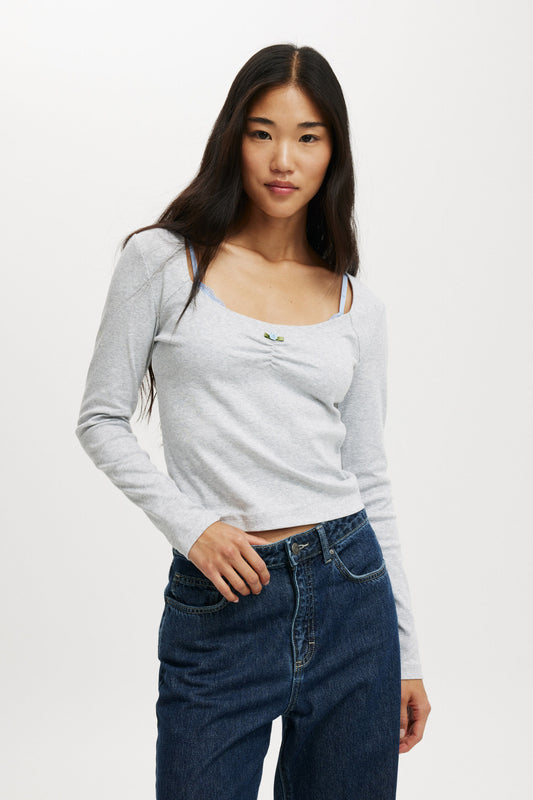 Sarah Rosette Square Neck Long Sleeve