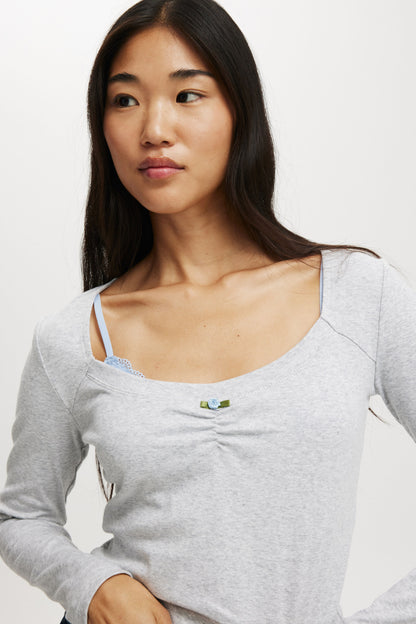 Sarah Rosette Square Neck Long Sleeve