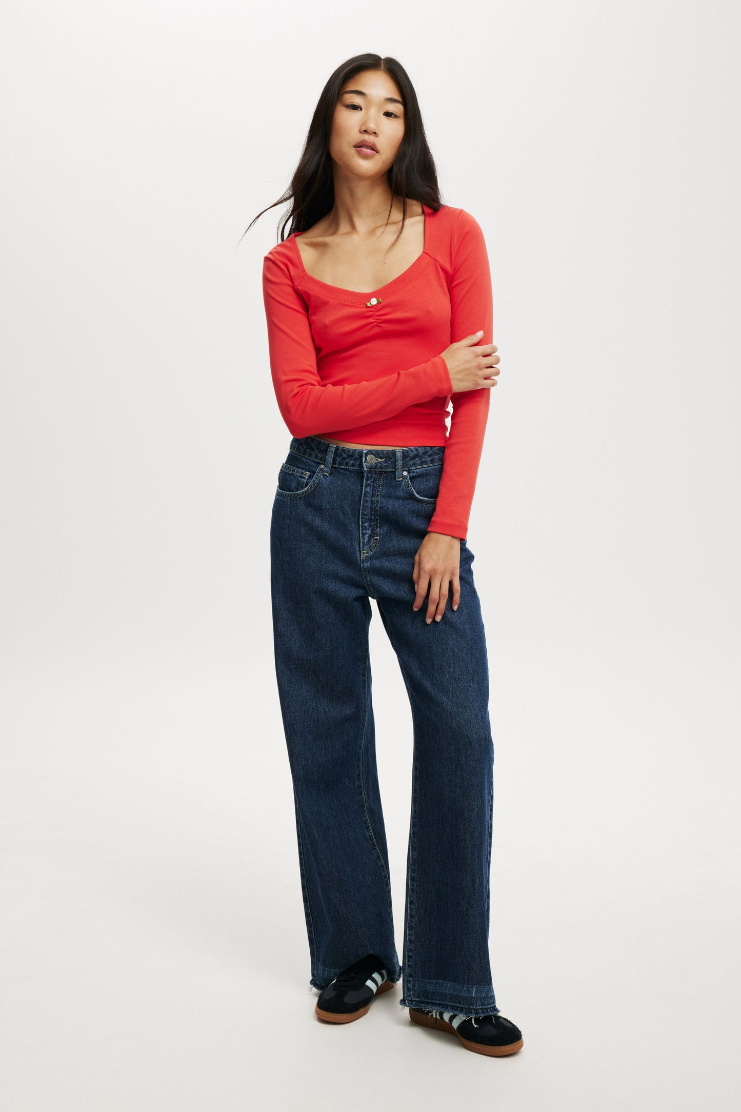 Sarah Rosette Square Neck Long Sleeve