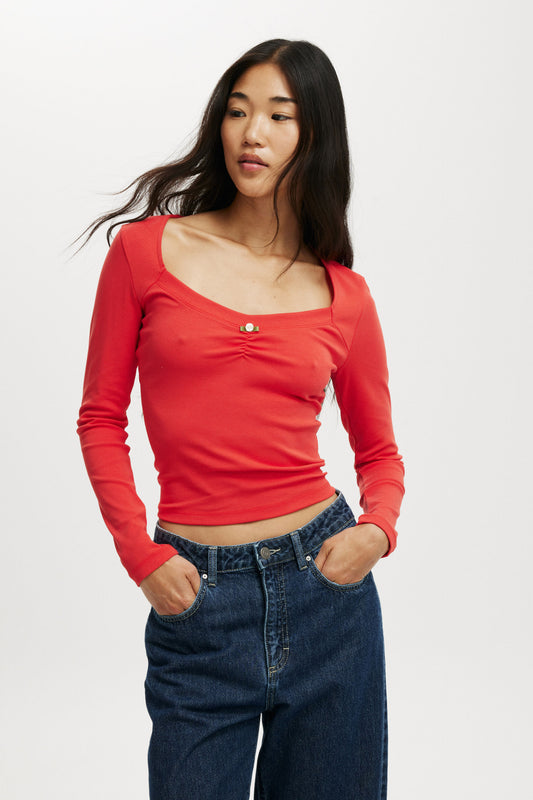 Sarah Rosette Square Neck Long Sleeve