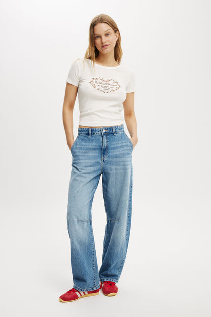 Fitted Graphic Pointelle Longline Tee