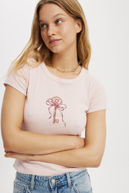 Fitted Graphic Pointelle Longline Tee