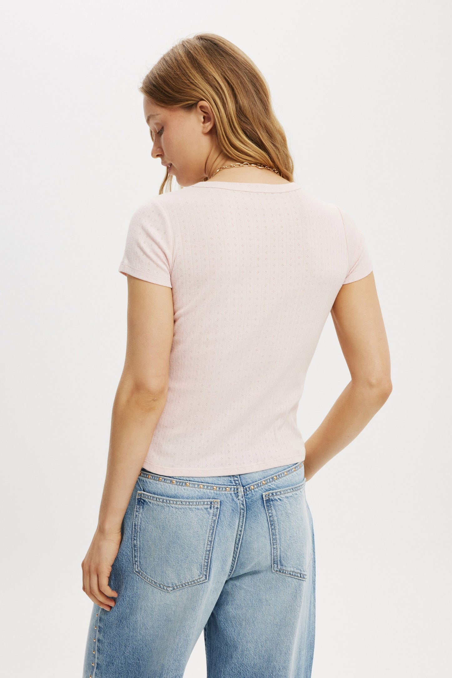 Fitted Graphic Pointelle Longline Tee