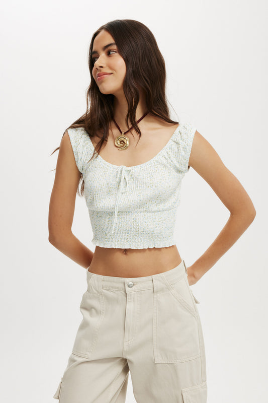 Camiseta - Chloe Shirred Short Sleeve Top
