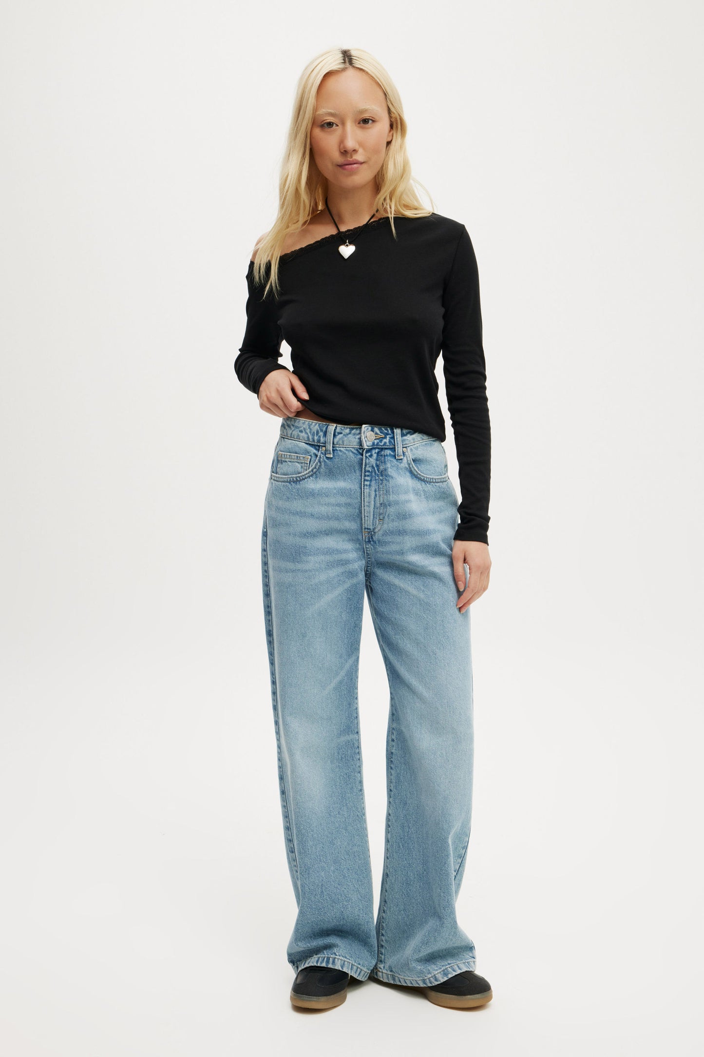 Clare Lace Trim Off The Shoulder Long Sleeve