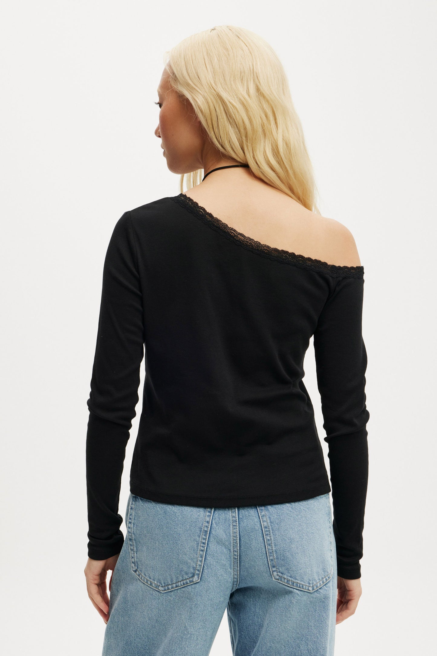 Clare Lace Trim Off The Shoulder Long Sleeve