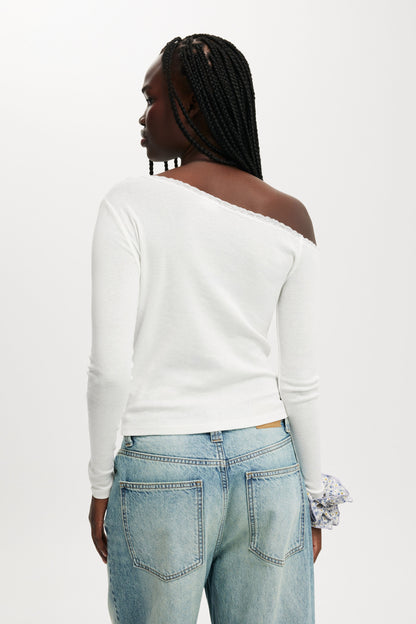 Clare Lace Trim Off The Shoulder Long Sleeve
