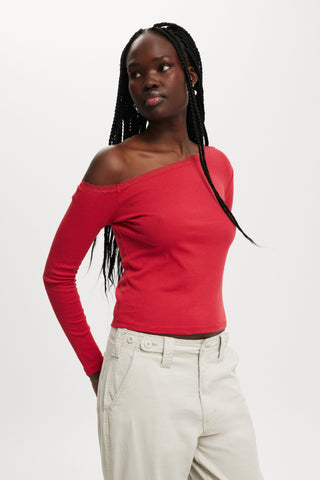 Clare Lace Trim Off The Shoulder Long Sleeve